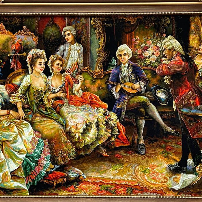 Handmade Wool & Silk Tableau Rug With Frame 5 x 3.8 ft (152 x 116 cm)