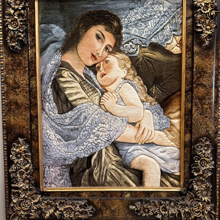 Hand Knotted Wool & Silk Tableau Rug size: 3.2 x 2.7 ft (100 x 83 cm)