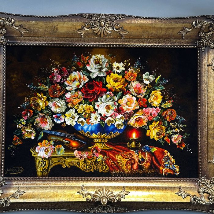 Handmade Wool & Silk Tabriz Pictorial Size: 3.10 x 3 ft (94 x 91 cm)