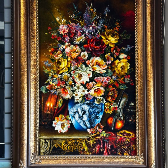 Handmade Wool & Silk Tabriz Pictorial Size: 3.6 x 2.6 ft ( 110 x 79 cm)