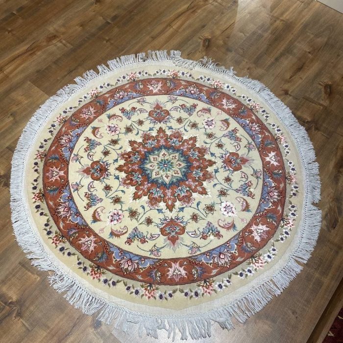 Wool & Silk Tabriz Persian Rug   3.4 X 3.4 ft (102 X 102 cm)